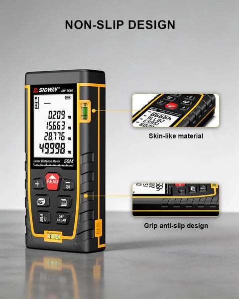 Pro Grade Laser Distance Meter Featuring Integrated Dual Bubble Levels And Rock Solid Plus Minus One Sixteenth Inch Accuracy For Tradesmen And Hobbyists Seeking No Sweat Measurements And True Blue Reliability For Renovation Work And Precision Layout Tasks