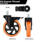 5-Inch Stem Caster Wheels With Brakes, Dual Locking Swivel Casters, 1500 Lbs Capacity, M12-1.75x25mm Threaded Stem