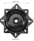 Four Pack 7 Inch Bar Stool Swivel Plates With Ball Bearings Replacement Heavy Duty Black Mount Base, dimensions visible