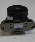 Buttery Smooth Rotary Vane Pneumatic Actuator With Double Acting Swivel Motion and Elastic Cushioning Ends top view showing control knob and metal body.