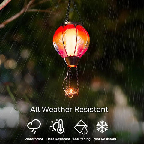 Hot Air Balloon Solar Lantern With Candle Holder Lit Flickering Flame Hanging Outdoor Garden Light Weatherproof Glass Lanterns