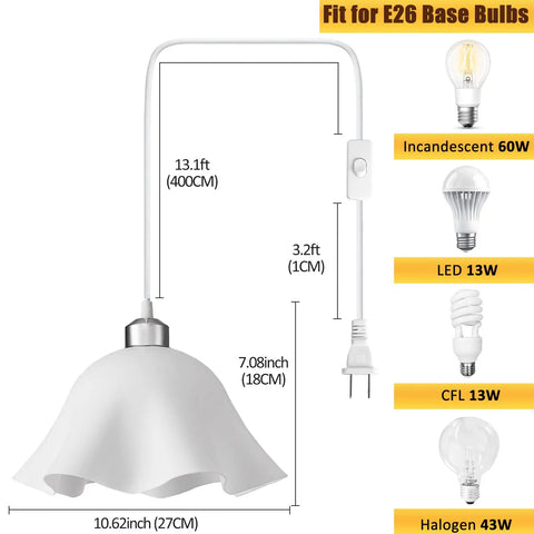 Two Pack Plug In Pendant Lights With A 15 Foot Cord Frosted White Shade On Off Switch No Hard Wiring Easy Ceiling Lighting