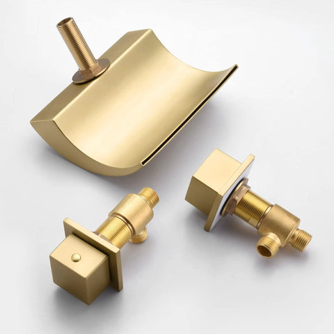 Waterfall Tub Faucet With 3 Hole Deck Mount Brushed Gold Finish For Roman Tubs High Flow 14.19 GPM At 60 PSI components