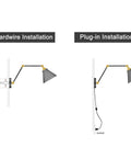 Farmhouse Style Swing Arm Wall Lamp Set 2 Pack Plug In Or Hardwired Adjustable Wall Sconce installation diagram