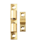 Rock Solid Double Adjustable Brass Ball Catch For Cabinet Doors And Cupboards, Gold Tone Roller Latch 60mm on white background