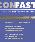 Three Quarters Inch By Five And One Half Inch Wedge Anchor Zinc Plated For Dry Concrete Installations Expansion Anchor For Concrete Only Not For Brick Or Block Box Of Twenty Durable And Easy To Install close-up view