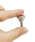 Person holding 10 Pcs M5 Thumb Screws Knurled Iron Flat Head With Shoulder Grip 16mm Thread Length 16mm Head Diameter Silver Bolts