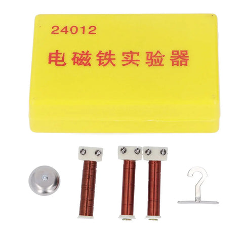 Electromagnet Experiment Kit for Physics Classrooms and Labs, durable plastic case with helical coil, bell, and hook components