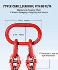 Beefy Heavy Duty Chain Sling 3/8 Inch by 10 Foot Lifting Chain with Hooks for Engine Hoists, Built to Handle 18,400 Lbs (8 Tons), G80 Steel, 4 Leg Grab Hooks and Easy Adjusters, red lifting ring and hooks, 7.09 in x 2.76 in