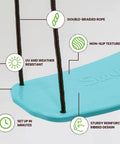 Close-up of blue Kick Stand Up Tree Swing For Backyard And Outdoor Swingsets Kid Friendly Platform Swing With Adjustable Handles