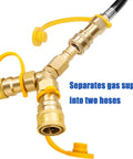 Three Eighths Inch Natural Gas Y Splitter With Dual Outlets Low Pressure Quick Connect Disconnect Separator Adapter shown