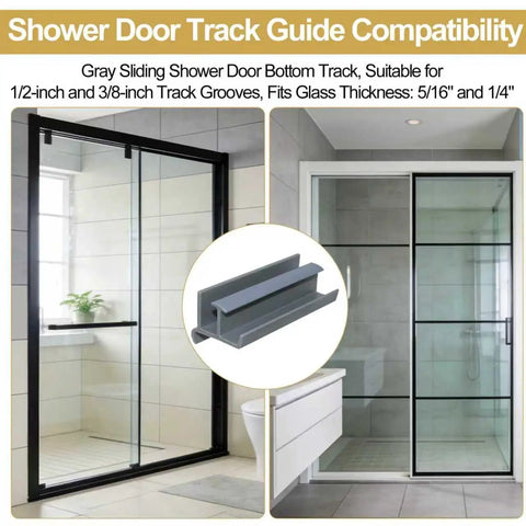 Gray Sliding Shower Door Bottom Guide With Slick Roller Track For Standard Glass Doors Up To Five Sixteenth Inch Thickness, detailed view.