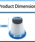 Dimensions of 4 Pack 520280 HEPA Filter Replacement Easy Swap For DS1030 Cordless Stick Vacuum Cleaner shown in inches.