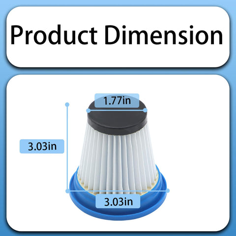 Dimensions of 4 Pack 520280 HEPA Filter Replacement Easy Swap For DS1030 Cordless Stick Vacuum Cleaner shown in inches.