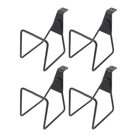 Adjustable Wall Mounted Hose And Pipe Rack For Lawn And Garage Cleanup Holds Eighty Feet Heavy Duty Alloy Steel Build Scratch Resistant Pvc Sleeves No Sweat Installation four black steel hooks mounted on a wall