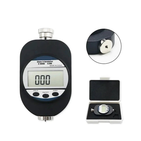 Portable Digital Shore A Durometer Hardness Tester Meter With Big LCD Screen For Precise Rubber Hardness Testing, shown with case.