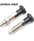 Two Pack Push Fit Ball Nose Spring Plunger M10x1.5 Stainless Steel Retractable Index Locating Pin Plug And Play Positioning Tool for industrial use.