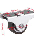 Eight Pack 1 Inch Rigid Casters Low Profile Top Plate Fixed Caster Wheels For Trundle Beds Cabinets And Drawers Silent TPE Wheel Chrome Plated Steel Construction 212 Lb Total Load Capacity, side view with measurements shown in red