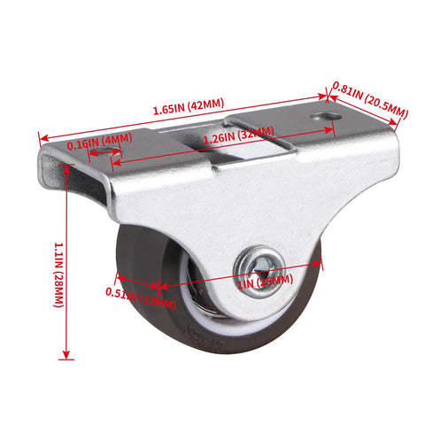 4 Pack 1 Inch Rigid Caster Wheels Low Profile Top Plate Fixed Casters For Cabinets Drawers Trundle Beds And Furniture