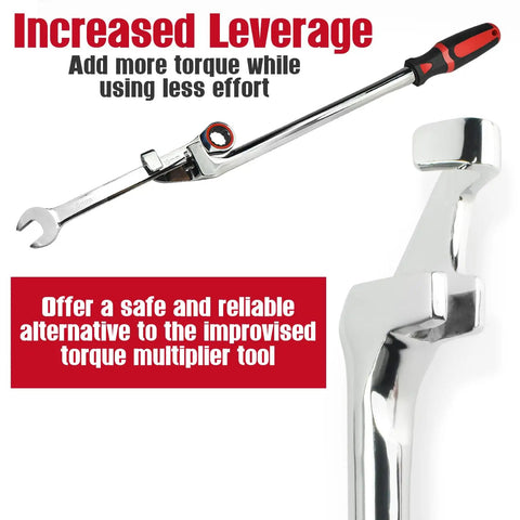 15 Inch Wrench Extender Tool With Torque Multiplier Extension Bar for maximum leverage, shown with ergonomic rubber grip.