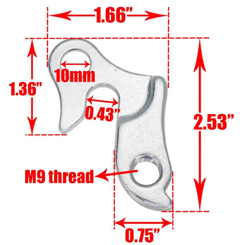 Universal Bicycle Derailleur Hanger Replacement 2 Pack Frame Gear Tail Hook Silver Tone Easy Install Durable Alloy with measurements