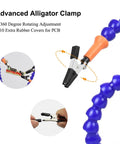 No Sweat Hella Solid Third Hand Soldering Helper With Four Bendable Upright Arms and Tough Silicone Alligator Clips detailed view showing advanced clamp design.