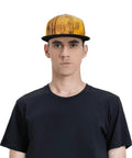 Man wearing Road Trip Ready Flat Brim Snapback Cap For Men And Women Breathable Polyester Hat With Sweat Wicking Comfort All Over Printing