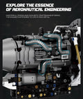 Close-up of Turbofan Jet Engine Building Brick Set That Really Runs, showing detailed inner components and intricate design.
