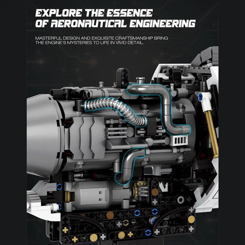 Close-up of Turbofan Jet Engine Building Brick Set That Really Runs, showing detailed inner components and intricate design.