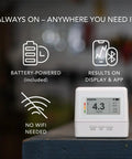 Continuous Home Radon Detector With Battery Power And Display Super Fast Readings For Quick Easy Home Safety Checks EF100 Style Smart Radon Sensor Fast Easy To Read Digital Display And Battery Operated For Portable Home Monitoring on table