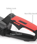 Close-up of red and black ergonomic handle with safety lock on 9-Inch Electric Concrete Saw With a Beefy 1800W Motor, Circular Cut Off Tool