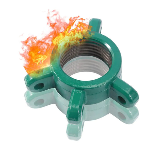 Pro Grade Split Hydraulic Puller Kit component with fiery design, threaded green metal piece for Three-Jaw Universal Bearing and Pulley Remover