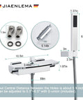 Wall Mount Waterfall Bathtub Faucet With Handheld Shower In Brushed Gold Finish, dimensions and components illustrated.