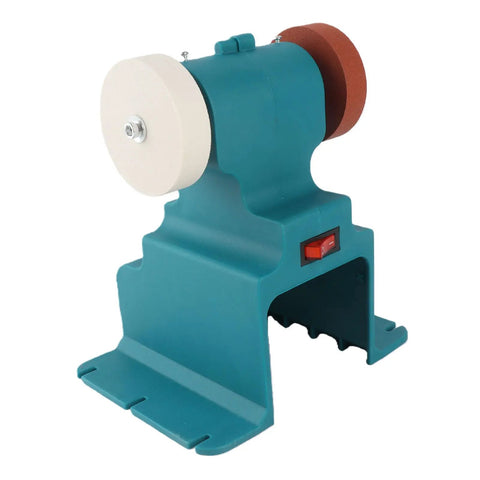 Cordless Mini Bench Grinder 200W 7000Rpm Battery Powered Tool With Compact Size For Metal Wood Polishing And Knife Sharpening Cordless Convenience Rock Solid Stability, teal design with white polishing wheel.