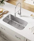 Undermount 30 Inch Double Bowl Stainless Steel Kitchen Sink, 16 Gauge, 304-Grade Heavy Duty, Built To Last, Balanced Design With Wide Curved Corners, Includes Accessories installed in modern kitchen countertop