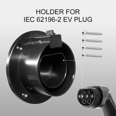 Holder for IEC 62196-2 EV plug with screws and plug detail for Type 2 EV Wall Charger Level 2 240V Smart EVSE