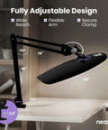 Mega Bright 2200 Lumens LED Desk Lamp With 24W Power Shadow Free Task Lighting 4 Level Dimming 20 Inch head and clamp mount