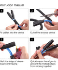 Instruction manual showing how to fit and finish Ten Foot Split Wire Loom Cord Protector Sleeve One Quarter Inch Diameter Black