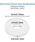 Clear 3/4 Inch Shower Door Washer Set For Glass Protection Qjaiune 10 Pack showing dimensions and vinyl material.