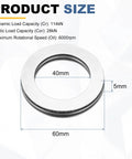 AXK4060 Thrust Needle Roller Bearings Set With 4 Washers, Chrome Steel, 40mm ID, 60mm OD, dimensions diagram