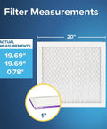 20x20x1 Air Filter MERV 12 With MPR 1500 Two Pack Pleated Electrostatic HVAC Filter For Home Use measurement diagram