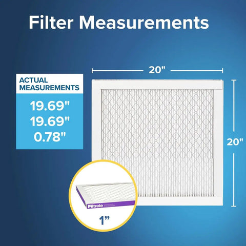 20x20x1 Air Filter MERV 12 With MPR 1500 Two Pack Pleated Electrostatic HVAC Filter For Home Use measurement diagram