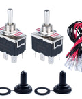Heavy Duty Rocker Switch 0-250V 15A DPDT 6 Pins 3 Positions On Off On Latching With Waterproof Boot Cap Pre Wired Cables For Auto Car Truck Boat Marine, pack of 2