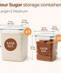Flour And Sugar Storage Containers Set Of 3 Large Airtight Plastic Canisters With Lids 5.5 Qt Flour Jar And 2.6 Qt Sugar Jars Pantry Organizer For Rice Baking Supplies In The Kitchen with measurement labels
