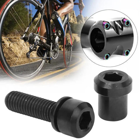 Fresh TC4 Titanium Alloy Stem Screws Set With Integrated Rubber Gasket M5X18MM Bike Bolts, close-up of black bolts for cycles.