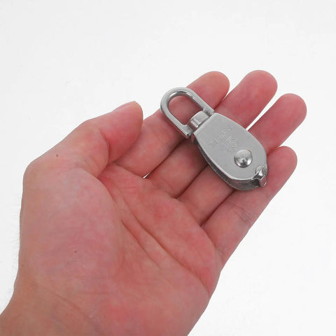 304 Stainless Steel Single Swivel Pulley Block, Beefy Heavy Duty Cable Pulley Wheel, Traction Roller For Wire Rope Lifting And Towing, Rugged Rigging Gear For Safe Hauling, 1.5in in hand