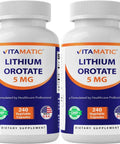 Lithium Orotate 5mg Mood Support Supplement, 240 Veggie Capsules, Non GMO Gluten Free, Two Pack, Third Party Tested.