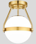 Dope Mid Century Globe Semi Flush Mount Ceiling Light In Brushed Gold With Milky White Glass Shade Industrial Style Fixture