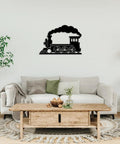 Steam Locomotive Metal Wall Art For Indoor Outdoor Decor Rustic Industrial Silhouette Sign Black 16 Inch in living room decor
