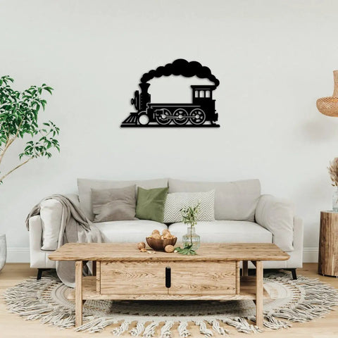 Steam Locomotive Metal Wall Art For Indoor Outdoor Decor Rustic Industrial Silhouette Sign Black 16 Inch in living room decor